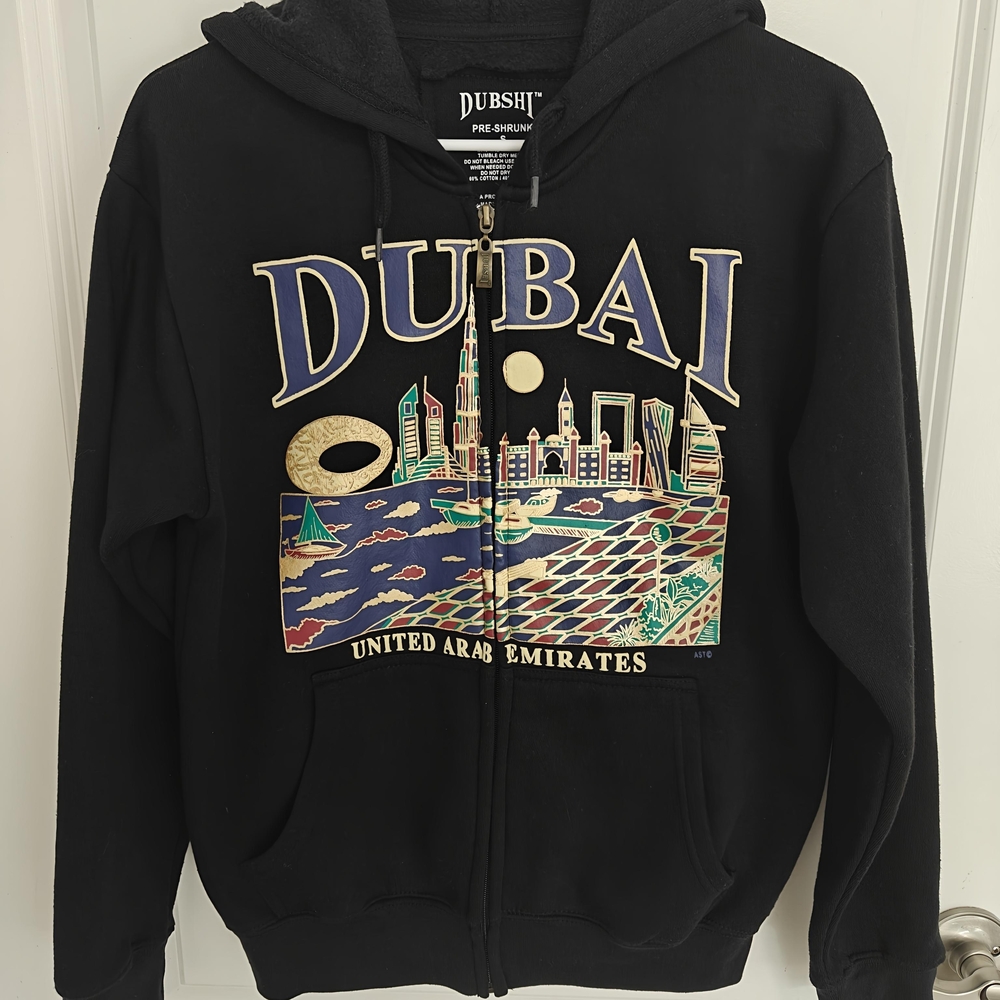 Black Graphic Hoodie Dubai print size S xotton long sleeve
